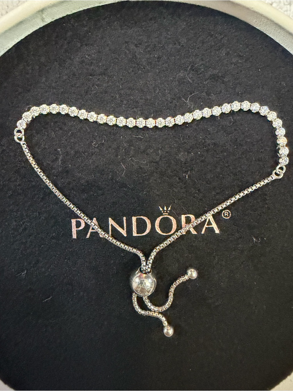 Pandora Silver Slider Necklace with Clear Stones